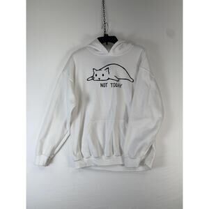 Threadless Hoodie Mens Medium White Not Today Cat Graphic Pullover Sweatshirt